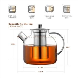 Glass Teapot Ehugos 1500ml(50oz) with Removable Infuser, Stovetop Safe Large Tea